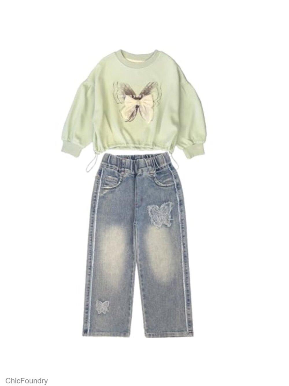 Girls Long Sleeve T-Shirt and Jeans 2-Piece Clothing Set - Picture 1 of 4